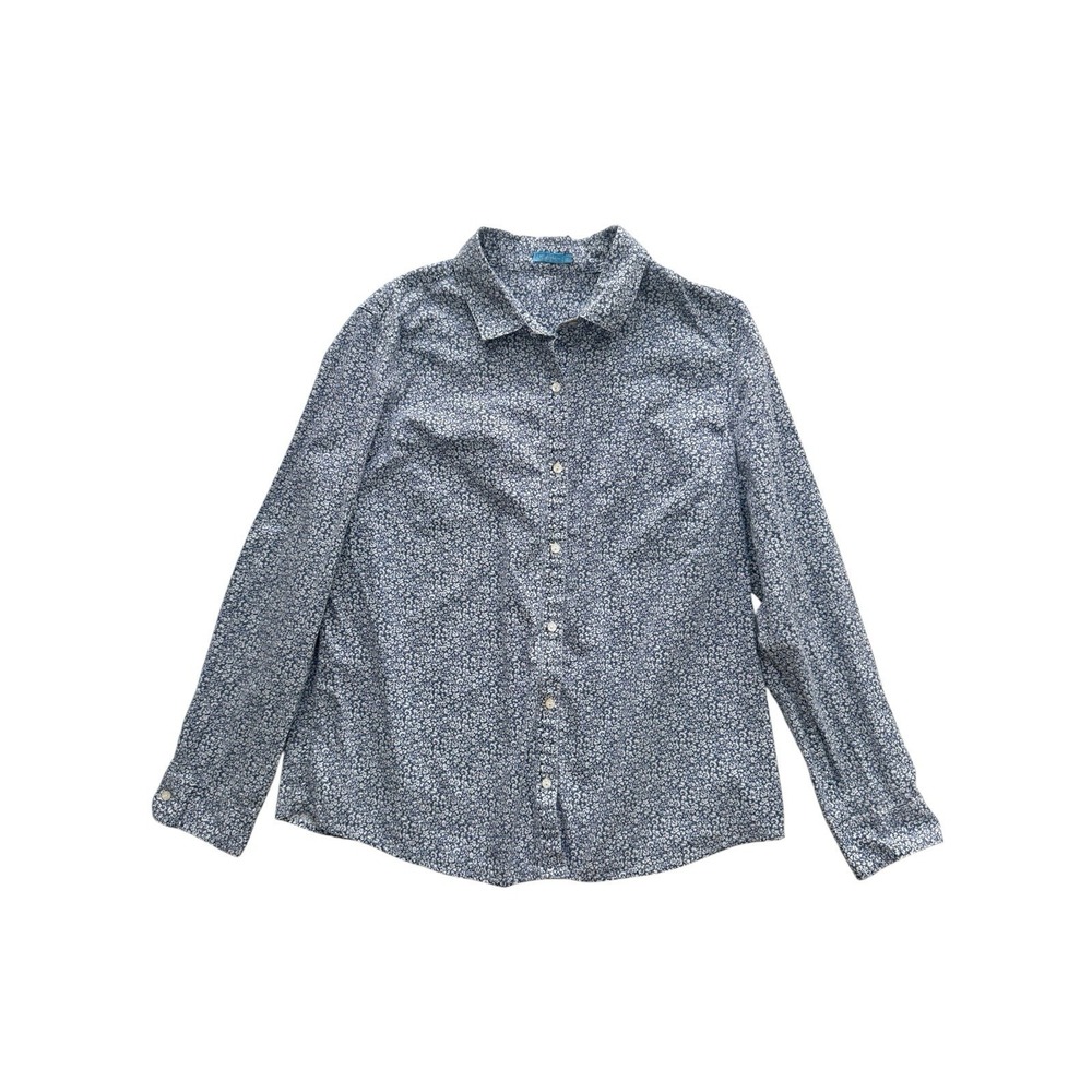 J Mclaughlin Blue Floral Button Up Shirt Womens 12 Cottagecore Cotton Preppy